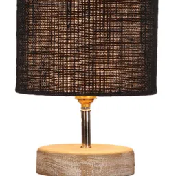 Devansh Black & White Textured Jute Table Lamp With Wood Base image 4