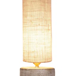 Devansh Beige & White Textured Jute Table Lamp With Wood Base image 4