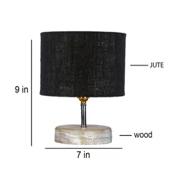 Devansh Black & White Textured Jute Table Lamp With Wood Base image 2