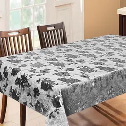 Dakshya Industries Grey & Silver-Toned Floral Waterproof Plastic 6-Seater Table Cover-image-60