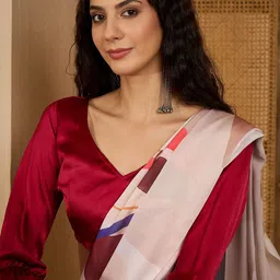 Sangria Floral Printed Saree With Unstitched Blouse-36