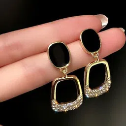 Celestique Rhinestone Studded Korean Enamelled Oval Shaped Drop Earrings-picture-19