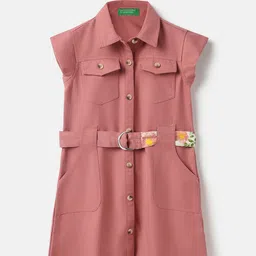 United Colors of Benetton Girls Solid Utility Pockets Cap Sleeves Shirt Dress-picture-23