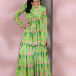 Inddus Floral Printed V-Neck Top With Palazzo Co-Ords-picture-24