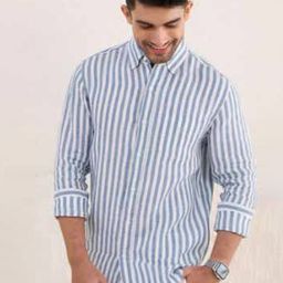 PINK SUPPLY Men Classic Fit Spread Collar Vertical Striped Linen Casual Shirt-image-39