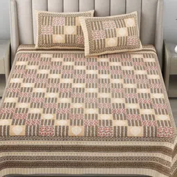 BED-SHEET.COM Brown & White Floral Printed Cotton 180 TC King Bedsheet Set 2.28 m x 2.74 m-31