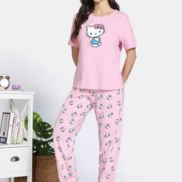 Zivame Women Hello Kitty Printed Cotton T-shirt Pyjamas Night suit-image-50