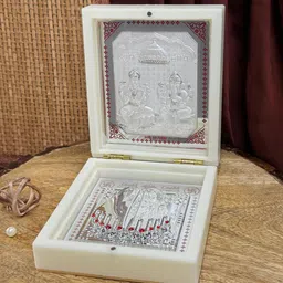 ABDESIGNS Silver Coated 2 God Laxmi Ganpati With Charan Paduka-image-23