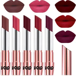 VOLO Set Of 5 Creme Matte Lipstick-Coffee- Pink- Maroon- Red- Wine-13