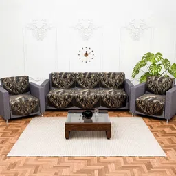 Myntra Elegant Homes Brown 10 Pieces Flower Textured Cotton 5 Seater Sofa Covers-3