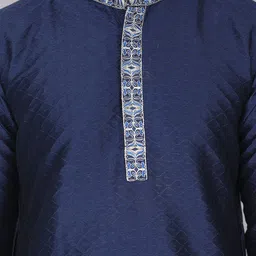 SKAVIJ Men Floral Yoke Design Regular Thread Work Kurta with Churidar & With Dupatta image 5