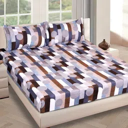Myntra Elegant Homes Blue & Brown Geometric 210 TC King Bedsheet with 2 Pillow Covers-image-95