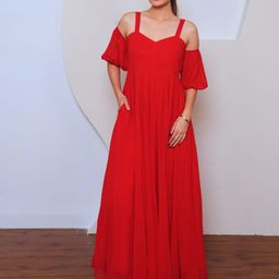 KAJODI Cold-Shoulder Georgette Maxi Dress-image-57