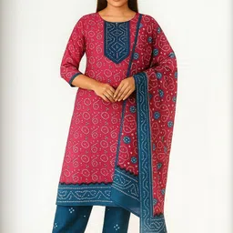 Silakaari Women Blue-Pink Printed Unstitch Dress Material-picture-30