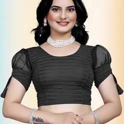 TANISHM FEB TEX Women Solid Round Neck Saree Blouse-picture-4