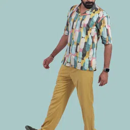 STITCH MONKEY Men Comfort Cuban Collar Abstract Printed Casual Shirt-image-75