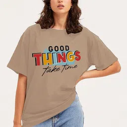 CLAFOUTIS Women Typography Printed Drop-Shoulder Sleeves Applique T-shirt-image-69