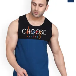 SLOWLORIS Pack Of 2 Printed Round Neck Bio-Wash Cotton Gym Vests-picture-18