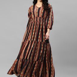Krunal Raiyani Women Ethnic Motifs Printed V-Neck Tiered Flared Maxi Dress-picture-20