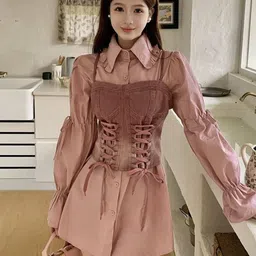 Alamode By Akanksha Women Pink Lea Luxury Corset Top with Shirt-image-3