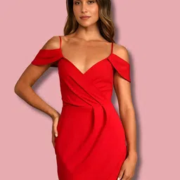 ZELZIS Women Red Solid Sleeveless Party & Casual Above Knee Tulip Crepe Bodycon Dress-image-93