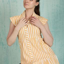 HOUSE OF MIRA Striped Shirt Collar Cap Sleeves Fit and Flare Cotton Dress-image-48