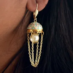 BeAbhika Gold-Plated Pearls Dome Shaped Moon Under The Jhumkas image 4