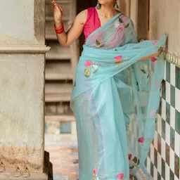 Subham Floral Beads and Stones Organza Saree-image-18