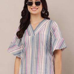 HELLO DESIGN Striped Flared Sleeve Cotton Top-image-3