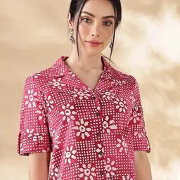 Taavi Floral Printed Pure Cotton Shirt Collar Shirt Style Top-image-97