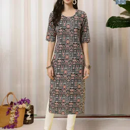 HERE&NOW Selection Of 2 Ethnic Motifs Printed Round Neck Straight Kurtas-picture-17