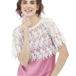 Iti Round Neck Floral Lace Fitted Top-image-98