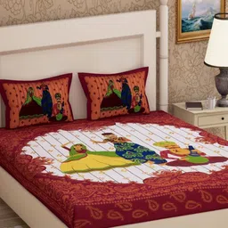 Aura White & Red Printed Cotton 144 TC Queen Bedsheet Set- 2.10 m X 2.30 m-image-93