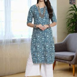 HERE&NOW Women Pack of 2 Ethnic Motifs Printed Round Neck Crepe Straight Kurta-image-58