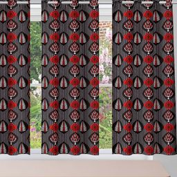 POORAK Red Set of 3 Geometric Sheer Window Curtain-10
