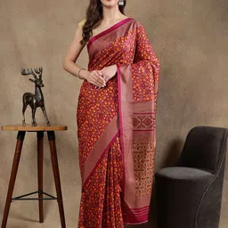 BALOOBI Ethnic Motifs Zari Silk Blend Saree-43