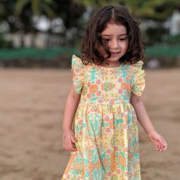 Tura Turi Girls Floral Printed Flutter Sleeve Frills Detail Fit & Flare Dress-picture-12