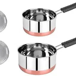 Copper Bottom with Handle Sauce Pan Set with Stainless Steel Lid Milk/Tea Pan K7 4.3 inch, 5.9 inch Lid Set, Pack of 4-16