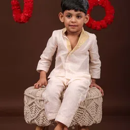 MIRALI Boys Pallav Mandarin Collar Zari Work Pure Cotton Kurta-picture-4