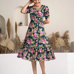 DressBerry Floral Print Puff Sleeve Crepe Fit & Flare Dress-picture-6