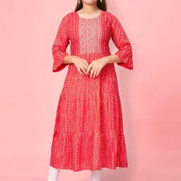 Sangria Girls Ethnic Motifs Printed Pure Cotton Anarkali Kurta & Leggings-image-78