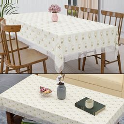RUBOXA Cream-Coloured Set of 2 Floral Waterproof Plastic 6-Seater Table Cover-5