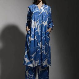 Dora Dori Floral Printed Mandarin Collar Relaxed Fit A-Line Kurta With Palazzos-19