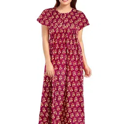 Pure Cotton Printed Nighty Nightrdess Maxi Gown For Women-image-89