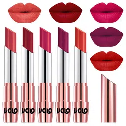 VOLO Set Of 5 Creme Matte Lipsticks-Peach 33-Red 43-Passion Pink 44-Magenta 45-Orange 49-23