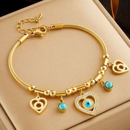 MEENAZ Stainless Steel Gold-Plated American Diamond Anti Tarnish Evil Eye Charm Bracelet-image-44
