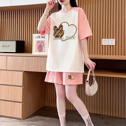 JC Mode Printed Round Collar T-Shirt With Shorts Co-Ords-image-93
