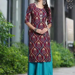 Moda Rapido Selection Of 3 Floral Printed Round Neck Straight Kurtas-image-47