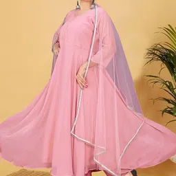 GRISHU COLLECTION Round Neck A-Line Kurta with Trousers & Dupatta image 5