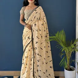 HERE&NOW Abstract Printed Pure Cotton Bagru Saree-2